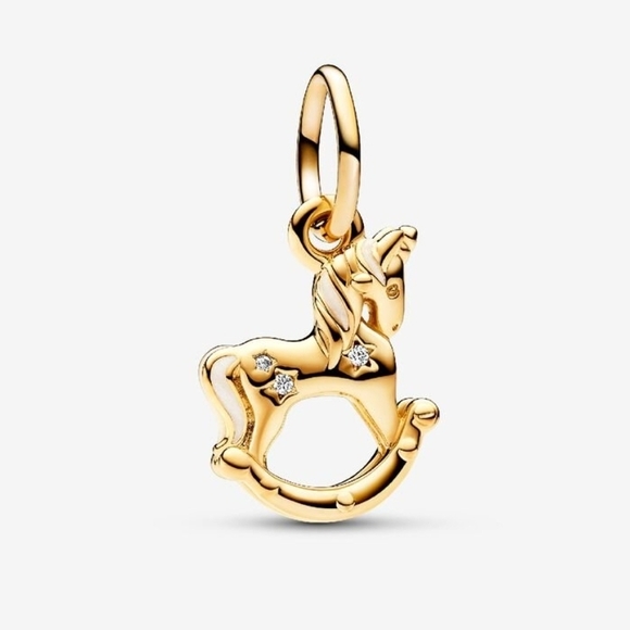 Rocking Unicorn Horse Dangle Charm Sterling silver 14k gold plating Pandora - Picture 1 of 3